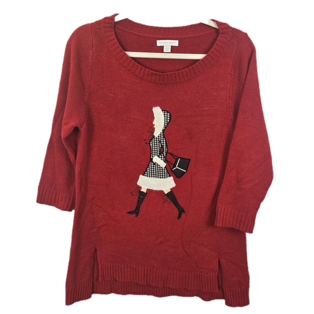 NY & CO Art To Wear Hi Low Hem Red Sweater SMALL City Preppy Retro Avant Garde